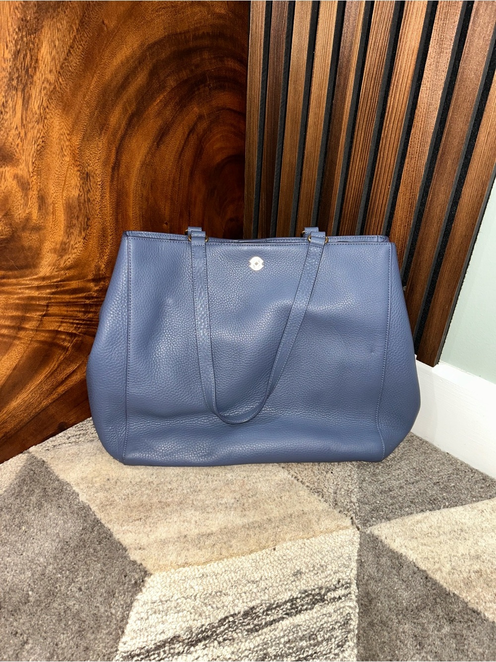 Dagne Dover Legend Tote Blue Leather Laptop Work Bag